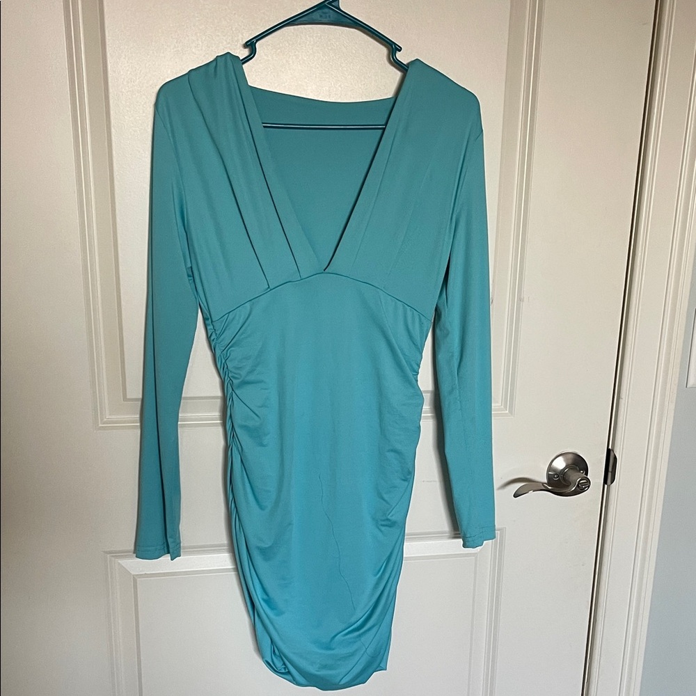 Elegant Teal Long Sleeve Dress